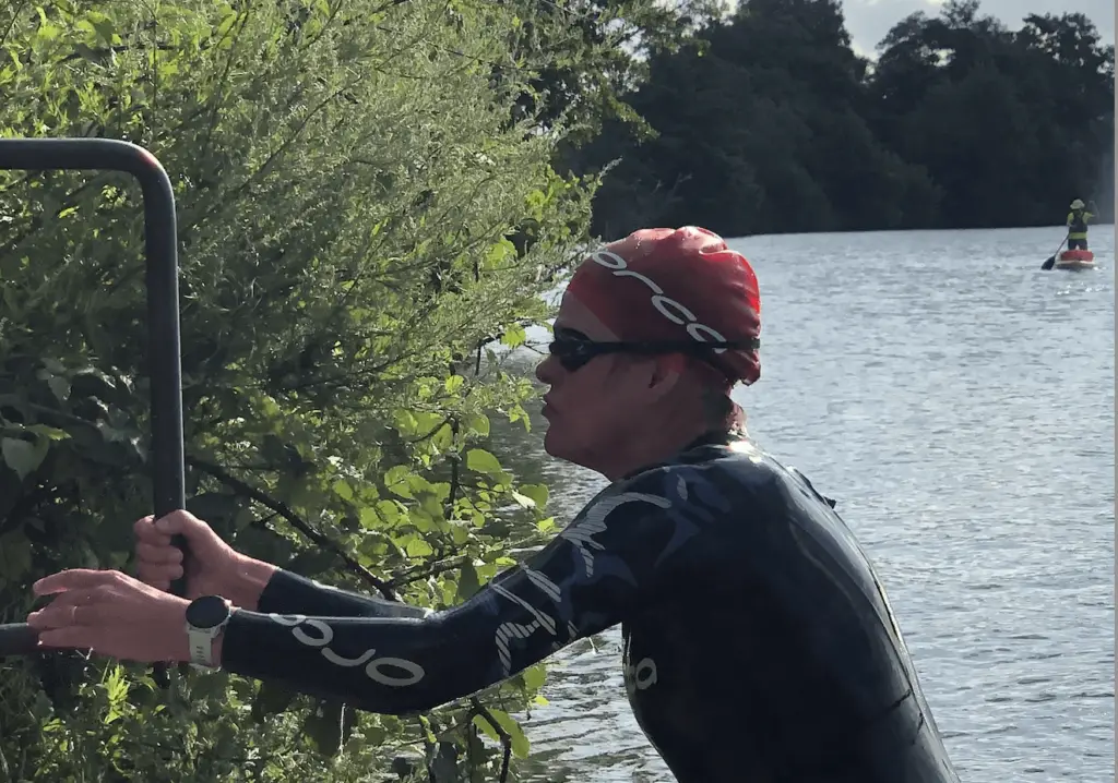 open-water triathlon swim exit Katrin swim suit